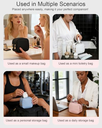 2PCS Small Makeup Pouch, Waterproof Double Zipper Cosmetic Travel Bag