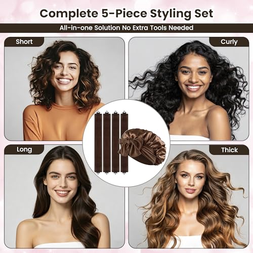 Velvet Heatless Curls Overnight Set with Satin Bonnet - 5 Piece