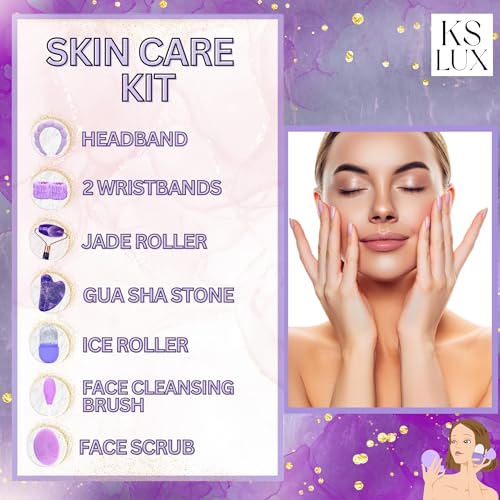 Purple Skincare Tools Set with Jade Roller & Gua Sha - Self Care Kit