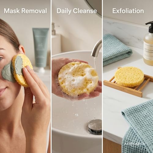APPEARUS Compressed Natural Cellulose Facial Sponges 25 Count - Yellow