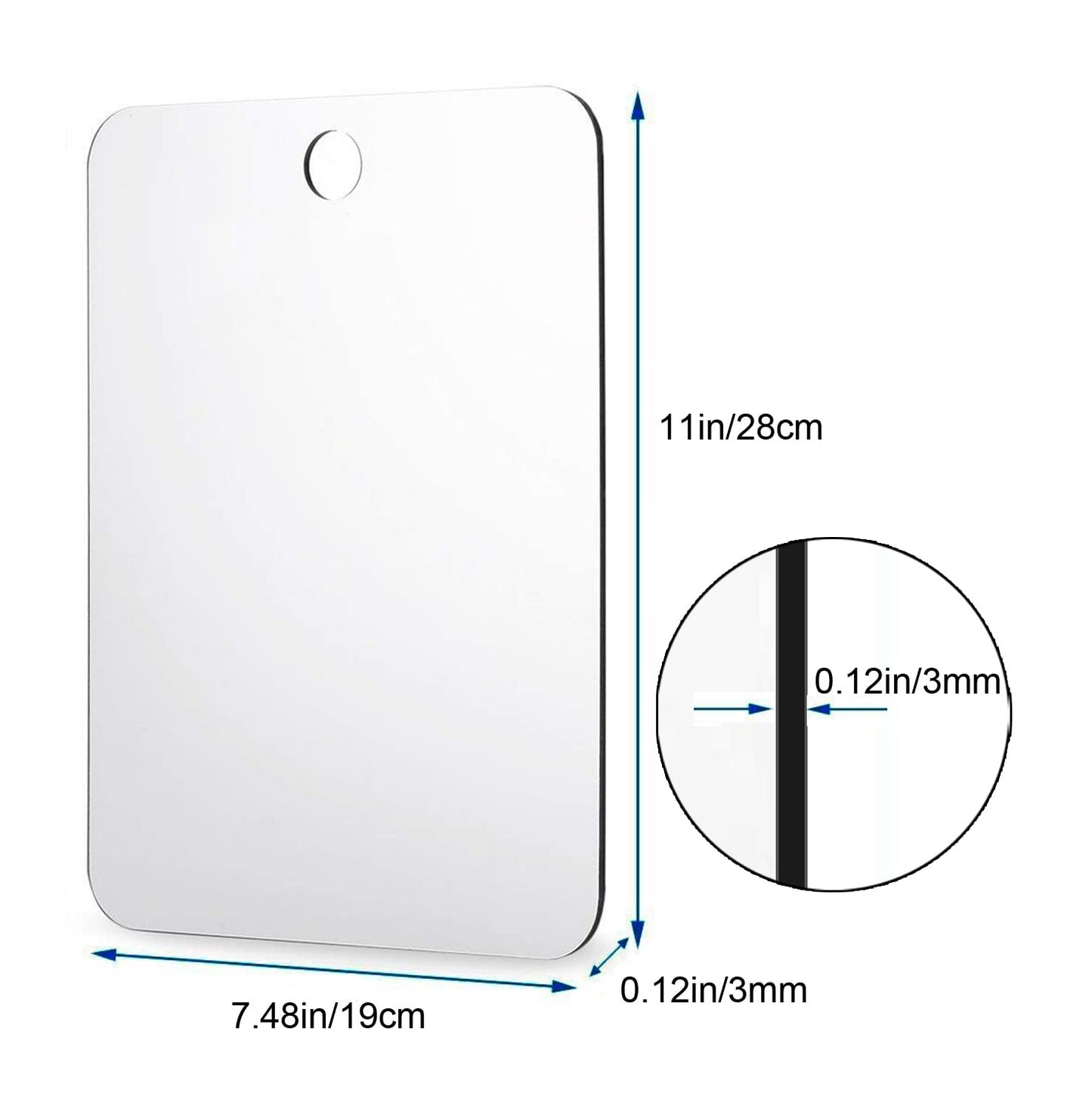 DFLLLO Shower Mirror Shaving Mirror Acrylic Small Travel Makeup Bathroom Wall Hanging Plastic Mirror for Women Men 11" x 7.48" with 1 Adhesive Hooks