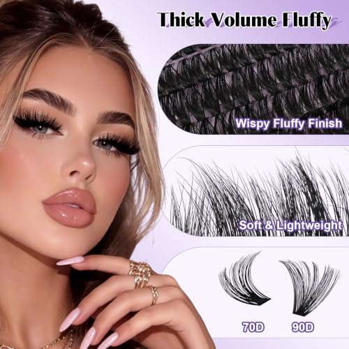 B&Q Fluffy Lash Clusters Kit 70D+90D Volume Eyelash Extensions 10-18mm, D Curl, 280PCS