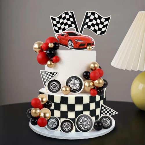 Ercadio 42Pcs Race Car Cake Toppers & Cupcake Decorations