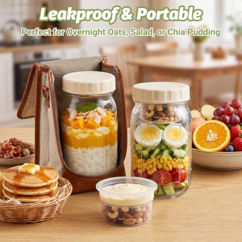 32oz Wide-Mouth Glass Salad Jars 2-Pack with Dressing Containers