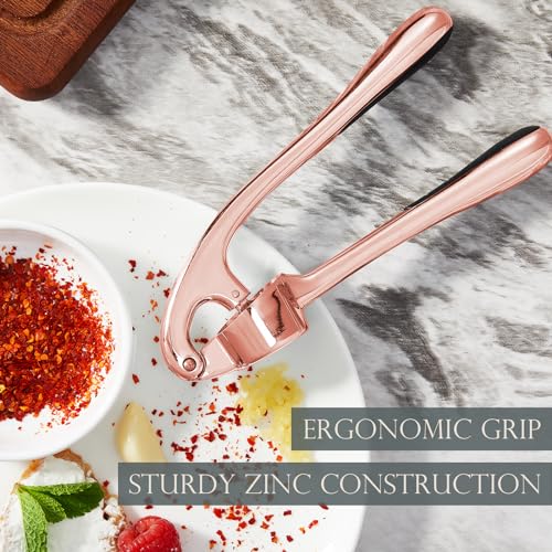 Professional Garlic Press - Easy Squeeze, Rust Proof, Rose Golden