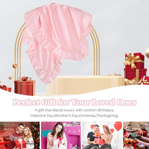 Pink Ruffle Satin Pillowcase Set of 2 - 20x30 Inches, Luxurious Comfort