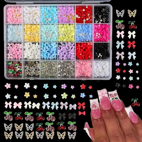 3200PCS Nail Charms Set - 3D Bow, Flower & Pearl Gems for DIY Art