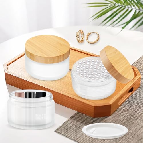 Mirrline Frosted Glass Cosmetic Containers 4 Pcs 200g with Bamboo Lids