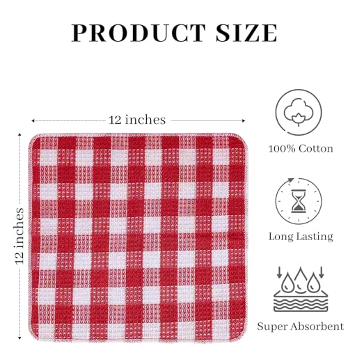 Blue Needles 100% Cotton Kitchen Towels Set of 8 - Plaid Dish Cloths, 12x12 Inches, Ultra Soft & Absorbent