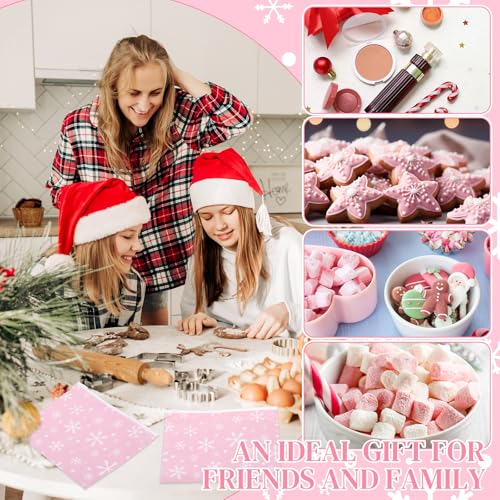 100 Pcs Pink Snowflake Christmas Cosmetic Bags - Waterproof EVA Travel Pouches