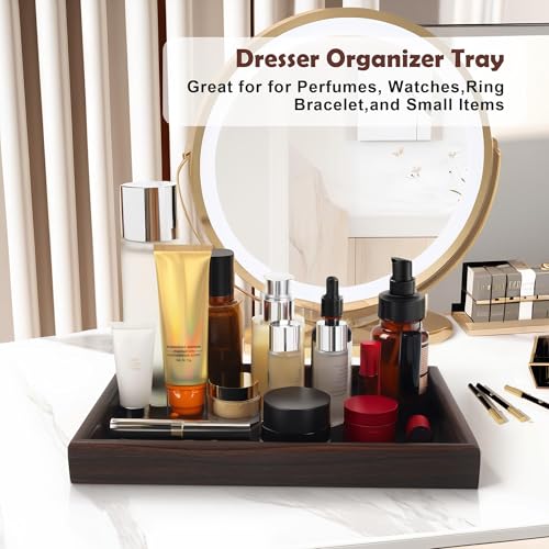 Wooden Valet Tray with Leather Base - Nightstand Organizer for Essentials