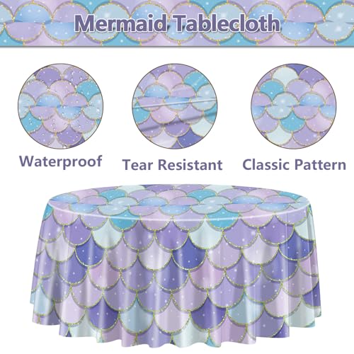 Mermaid Tablecloths Set - 3 Pcs Ocean Fish Scale Design, 84"