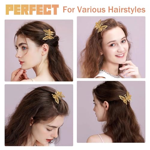 Moving 3D Butterfly Hair Clips - Gold Metal Hair Accessories for Women