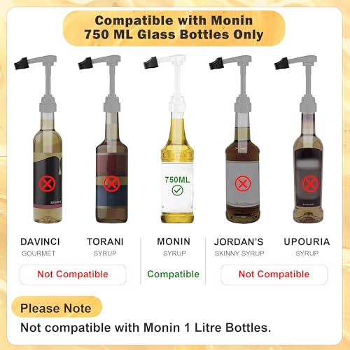 Coffee Syrup Pump Set for Monin 750ml Glass Bottles - 4 Pumps with Tip Covers