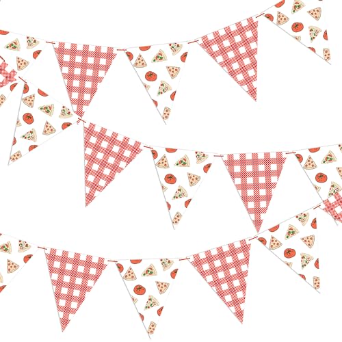 Pizza Party Pennant Banner - 3pcs Red Gingham Triangle Bunting