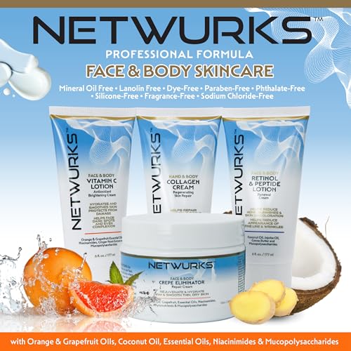 NetWurks Retinol & Peptide Night Cream for Face and Body, 6 Fl Oz
