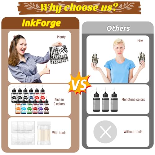 12 Bottle Temporary Tattoo Ink Kit - 9 Colors & 130 Stencils