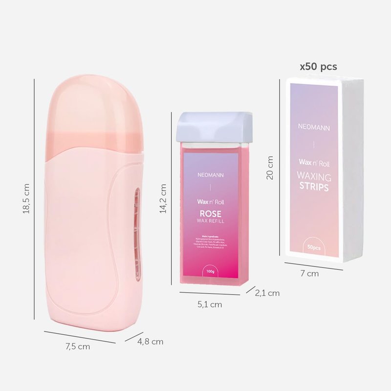 NEOMANN Roll on Wax Roller Kit for Hair Removal 50 Wax Strips for Hair Removal - with 6 Post-Wax Treatments