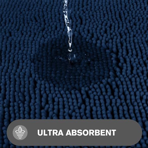 Navy Blue Non-Slip Bath Rug – Absorbent Chenille Mat 17" x 24"