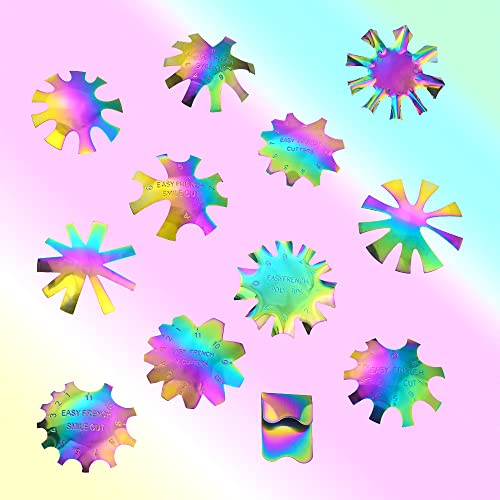 Rainbow French Nail Cutter Set - 12 Stainless Steel Tip Cutters with Handle & 25 Spare Blades