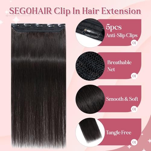 8 Inch Natural Black Clip-In Hair Extensions - 5 Clips Remy Human Hair for Women