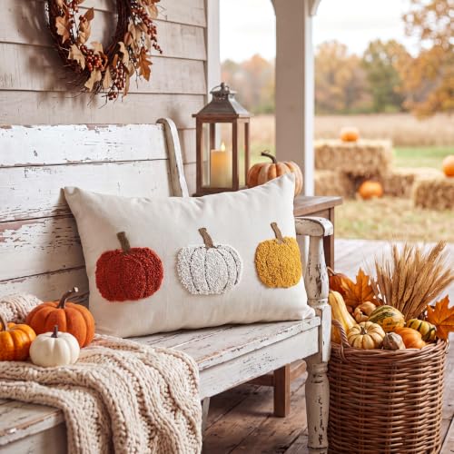 Boao Pumpkin Embroidery Pillow Cover 12x20 - Fall Decor