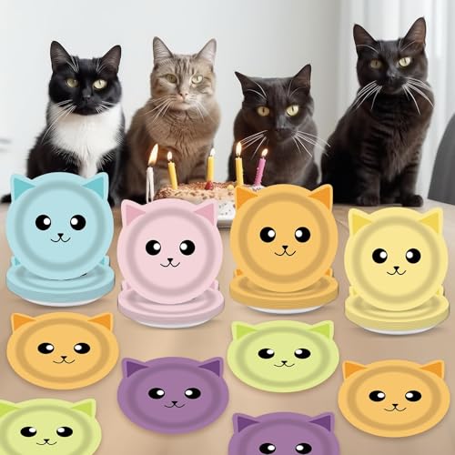 48PCS Cat Party Dinnerware Set - Colorful Disposable Plates