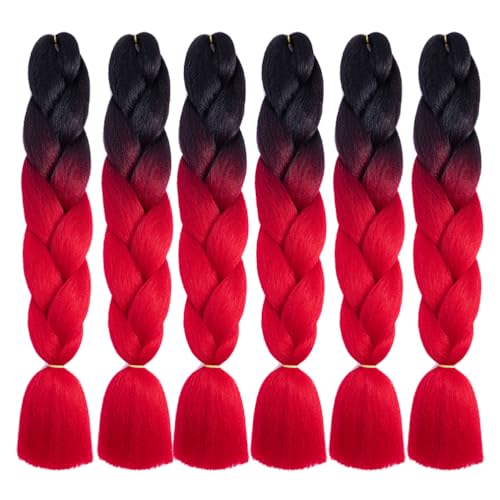 24 Inch Ombre Braiding Hair Extensions Black to Red - 6 Packs