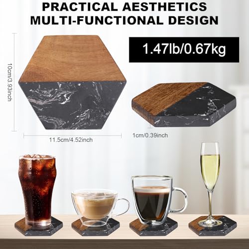 Elegant Black Marble Wood Coasters Set of 4 for Home & Office