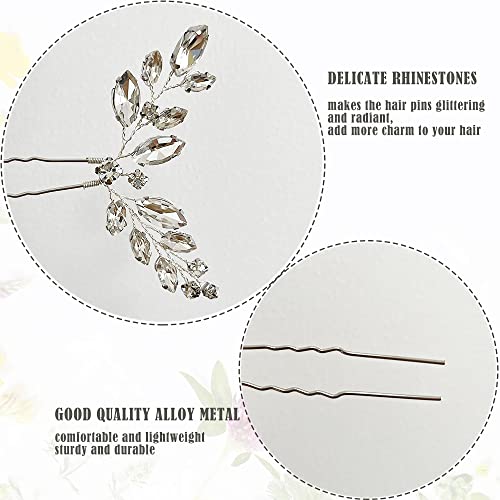 6 Pcs Silver Rhinestone Hair Pins - Elegant Bridal Hair Clips