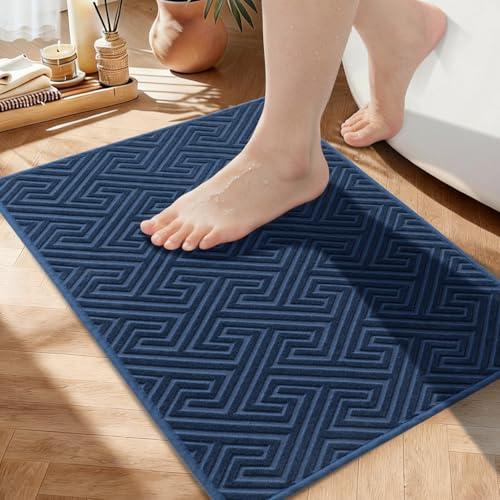 Navy Blue Non-Slip Bath Rug 17"x24" - Quick Dry & Absorbent