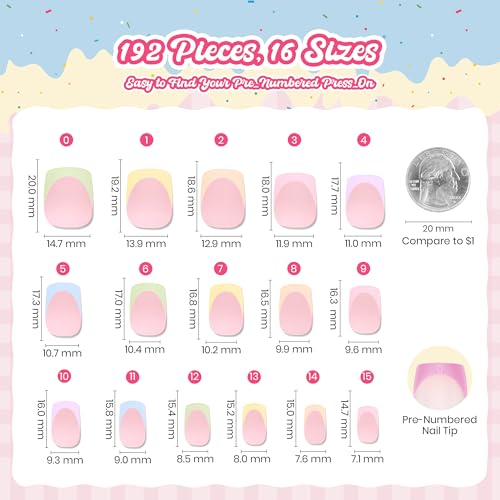 Beetles Short Square French Press-On Nails - 192 Pcs Pastel Macaron Tips