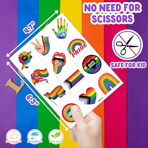 120 Pack Rainbow Pride Temporary Tattoos for LGBTQ Events & Festivals