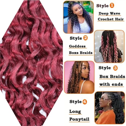 Burgundy Red Deep Wave Braiding Hair - 26 Inch, 2 Packs for Black Women