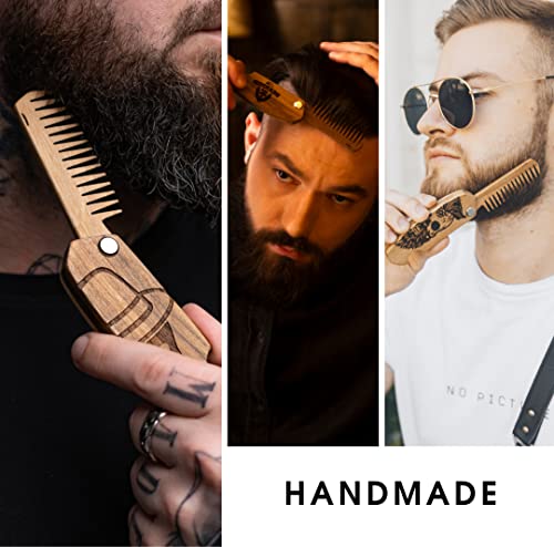 Skull Design Beard Comb for Men - Premium Walnut Pocket Grooming