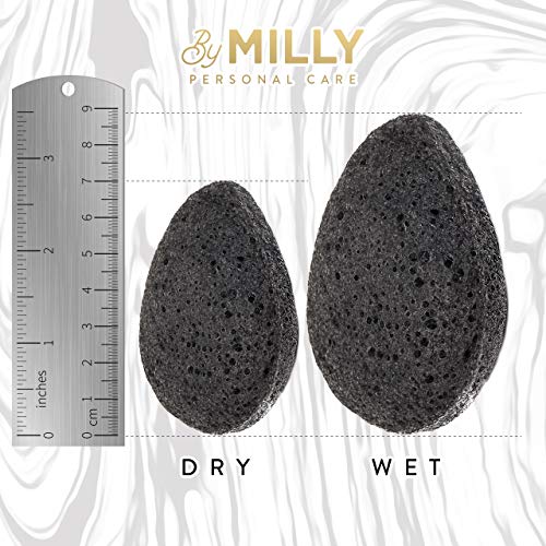 By MILLY Black Konjac Facial Sponge with Activated Bamboo Charcoal - Reusable, Gentle Exfoliating Face Cleanser, Variation 1