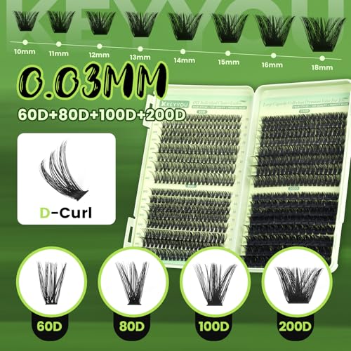 KEYYOU 4-in-1 Lash Clusters Kit - 60D, 80D, 100D, 200D Mix