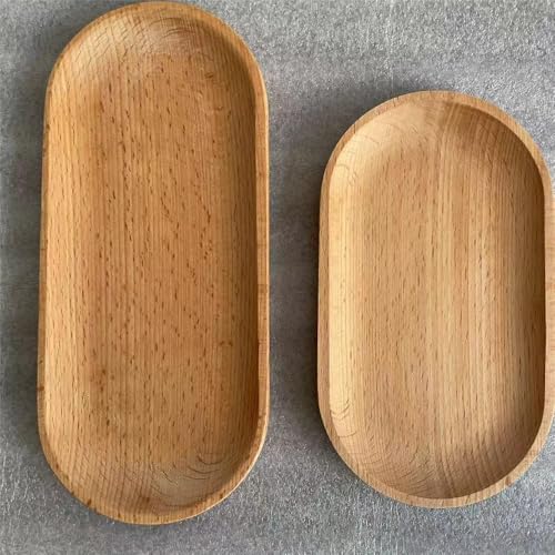 Set of 2 Wooden Serving Trays - Natural Beechwood Decorative Tray