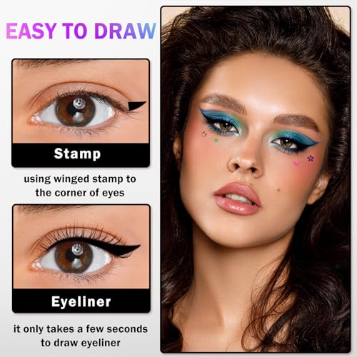 7 Colors Double-Headed Liquid Winged Eyeliner Stamp Pen Set - Waterproof & Smudgeproof, Creative Eye Makeup Tool, Includes 7 Color Variants