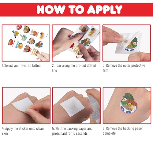 96PCS Ramen Themed Temporary Tattoos for Kids and Food Lovers
