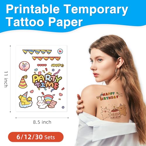Printable Temporary Tattoo Paper for Inkjet Printers - A4 12 Sheets