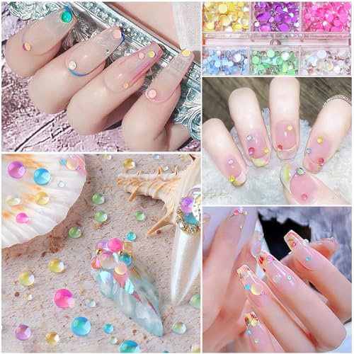 6 Colors Aurora Mermaid Beads Nail Charms - 3D Bubble Nail Gems for Nail Art & DIY Crafts