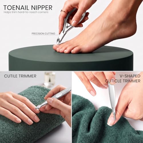 Utopia Care 16-Piece Professional Manicure Set - Green Stainless Steel Kit