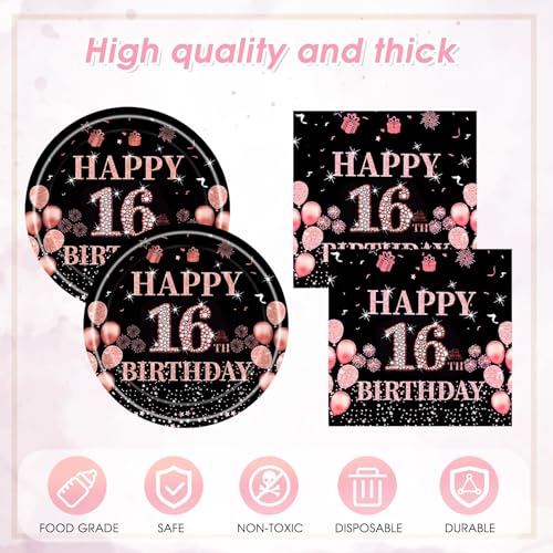 Rose Gold Sweet 16th Birthday Party Tableware Set for 20 Guests
