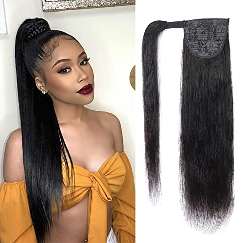 Alisfeel 12-Inch Straight Human Hair Wrap Around Ponytail Extension