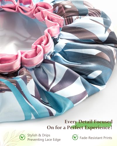 mikimini Adjustable Shower Cap for Women, Waterproof Tropical Print, 2 Pack