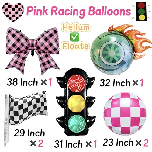 7-Piece Pink Racing Balloons Set for Girls Birthday Party