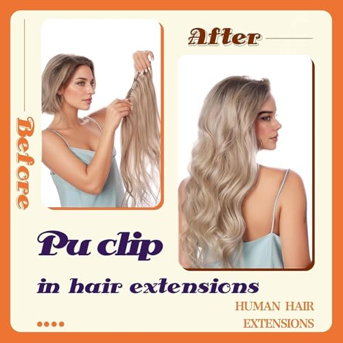 Full Shine Hair Extensions Real Human Hair Clip ins Blonde Hair Extensions Highlight Seamless Clip in Human Hair Extension PU Skin Weft Add Volume 18 Inch 8 PCS 120 G