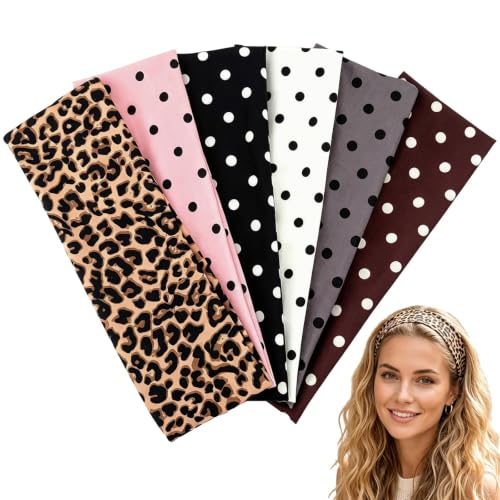 Miskate 6-Pack Polka Dot Headbands - Cotton Stretchy Women’s Hair Accessories (Pink Black Grey, 2" Wide)