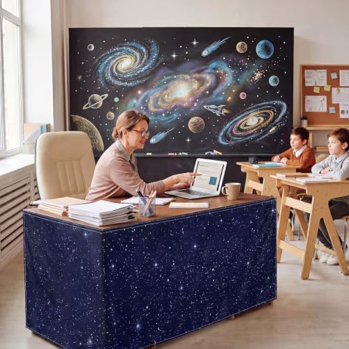 Tiamon 6 FT Galaxy Night Sky Table Skirt for Classroom Decor